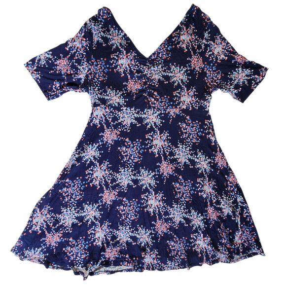 Motherhood Maternity Navy Blue Pink Polka Dot Short Sleeve V Neck Dress Sz XL - Picture 2 of 11